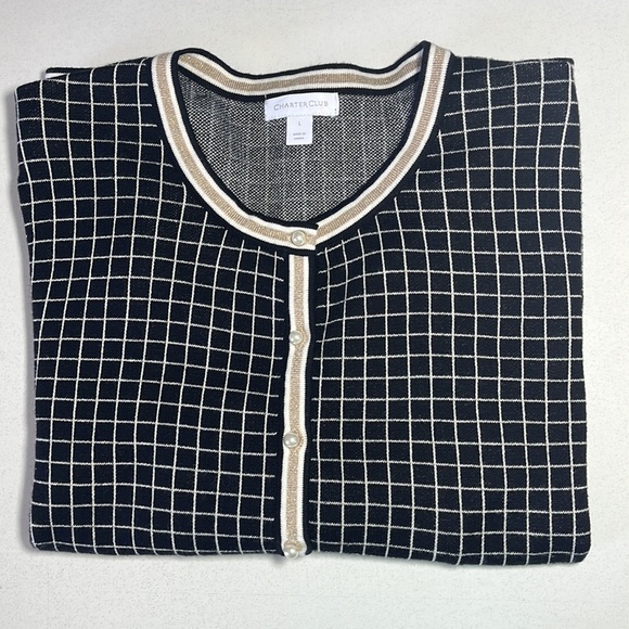 Charter Club Black Women’s Plaid Cardigan Sweater Faux Pearl Buttons Size L - Picture 15 of 15